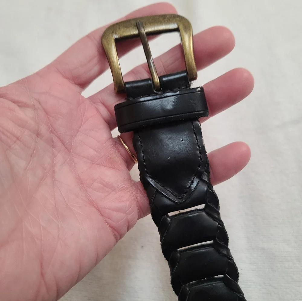 Men's Black Leather Belt M/L, Vintage, Articulated
